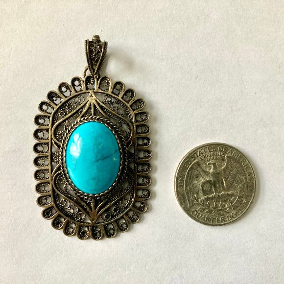 NWT Mediterranean Turquoise Silver Filigree Pendant - Picture 3 of 4